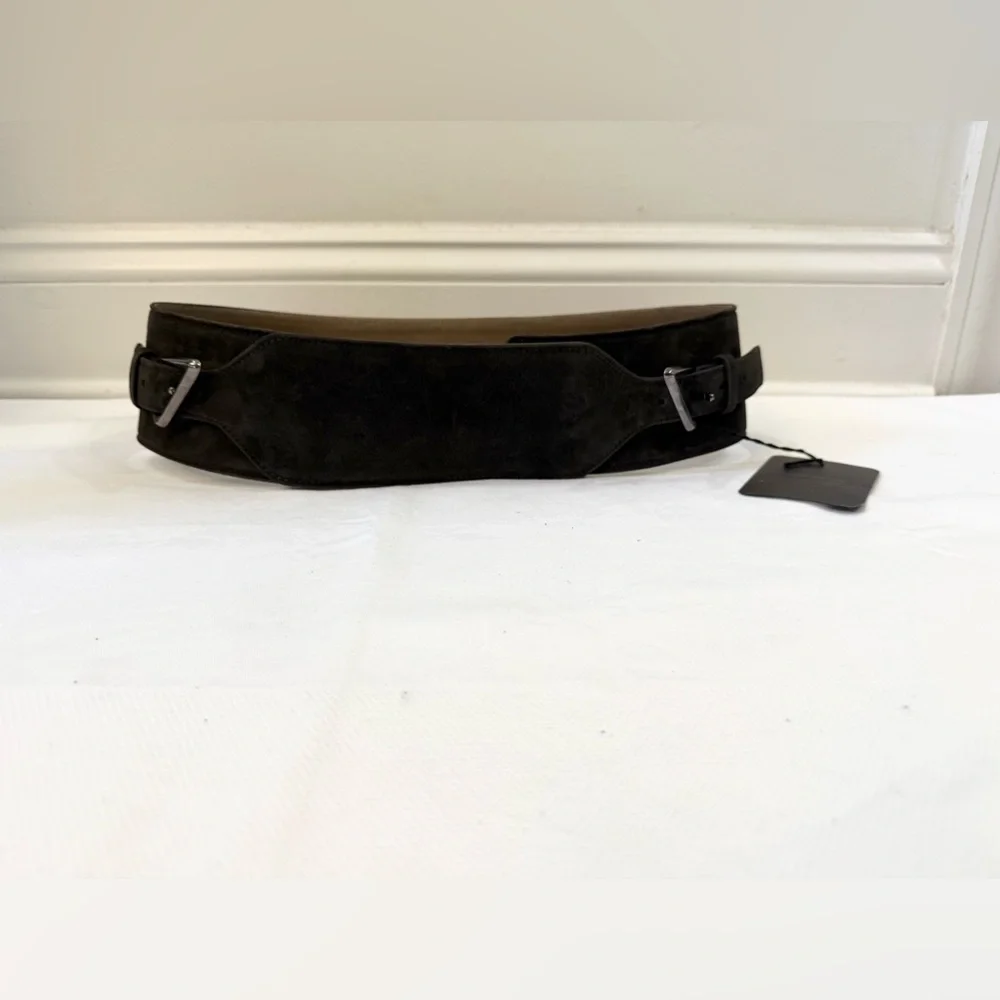 Costume National Grey Double Buckle Wide Suede Belt Size 44